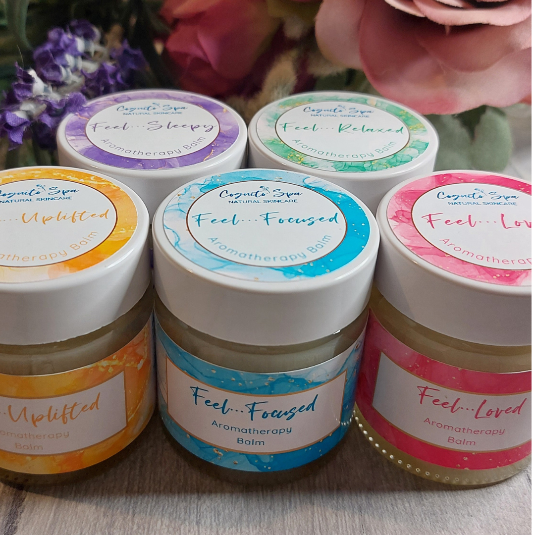 Cognito Balms Feel Collection in Jars Feel Uplifted Feel Focussed Feel Sleepy Feel Relaxed Feel Loved