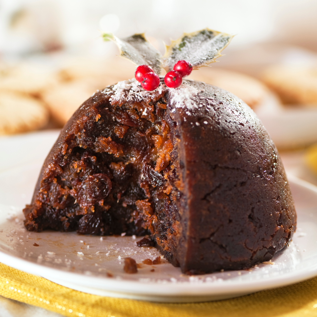 Flavours of Christmas Cognito Spa Flavours  christmas pudding with image of traditional christmas pudding with holly and berries on.